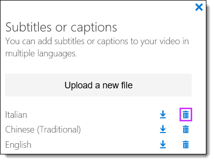 Office 365 Video Delete Subtitles