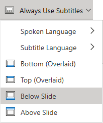 Subtitle Settings in PowerPoint Online.