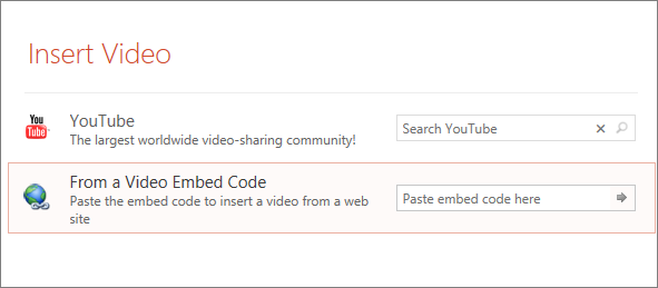 Shows embed video option in powerpoint