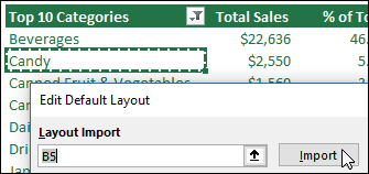 Import existing PivotTable settings by selecting any PivotTable and clicking Import