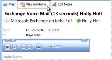 Voice mail controls in the Reading Pane