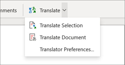Translate button - Word for the web