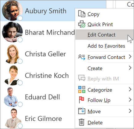 Edit a contact in Outlook