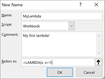 Defining a LAMBDA function in the Name Manager