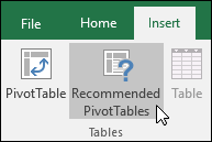Go to Insert > Recommended PivotTables to have Excel create a PivotTable for you