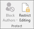 The Restrict Editing icon is shown on the Review tab