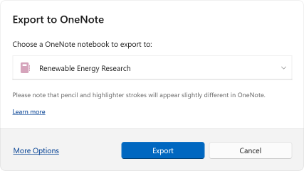 Export to OneNote Dialog