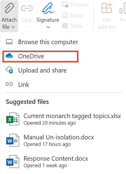 Browse One Drive for New Outlook