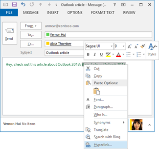 how to edit your own hyperlink in outlook