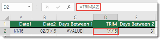 USE TRIM() to remove leading or trailing spaces - Formula in cell D2 is =TRIM(A2)