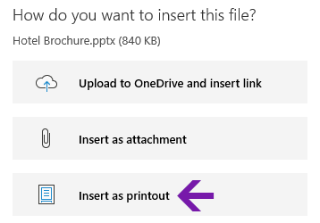File printout option in OneNote for Windows 10