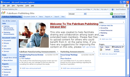 Publishing page in the browser