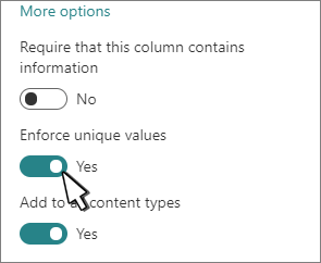 Selecting Enforce unique values