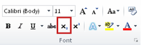 the subscript command in the font group