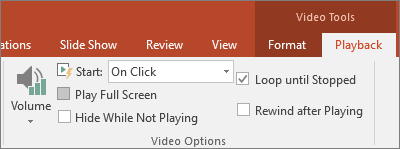 Shows the Loop until Stopped option in PowerPoint Video Tools