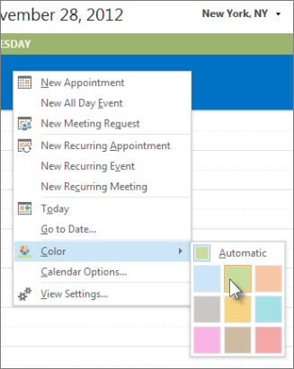 Right-click on the calendar and then click Color