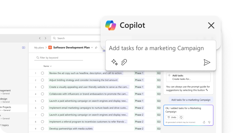 Microsoft 365 Copilot in Planner example