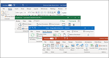 Updated visuals on the ribbon for Word, Excel, PowerPoint, and Outlook