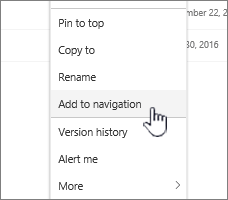 Add to navigation option from a page listing