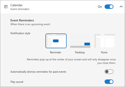 Screenshot of Calendar event reminder settings