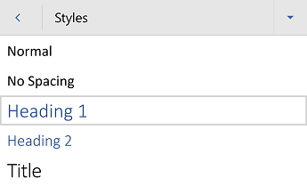Word for Android heading styles menu