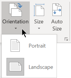 On the Design tab, the Orientation menu lets you select Portrait or Landscape orientation for a Visio page.