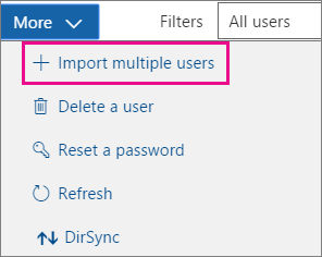 In the More drop-down, choose Import multiple users