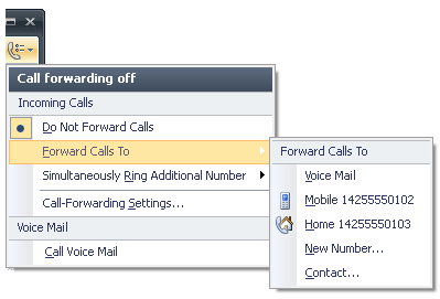The Call Forwarding menu for Enterprise Voice users