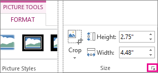 Dialog Box launcher in the Size group on the Picture Tools Format tab