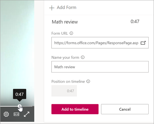 Add link to Form and select time in video to insert it