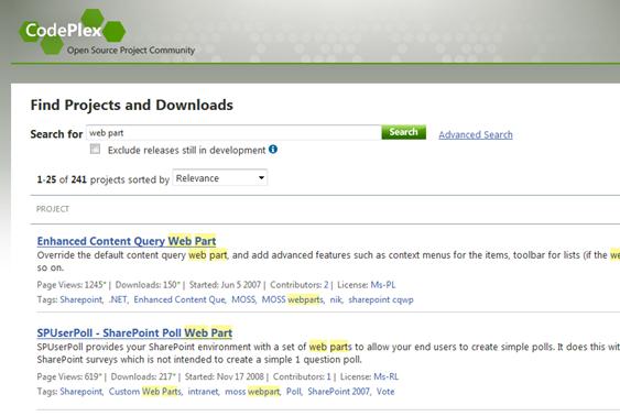 codeplex search page