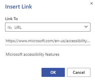 The Insert Link dialog box in Visio for the web
