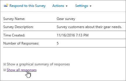 Survey show all responses option highlighted