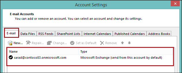 Account type in Outlook