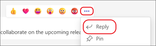 A red box highlights the more options menu on a message. Another red box highlights the first option in the menu, which is reply.
