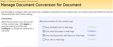 Manage Document Conversion for Document page