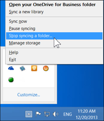 Stop syncing OneDrive for Business