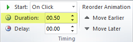 The Duration option for animation effects in PowerPoint