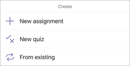 Screenshot of assignment creation menu in mobile Teams.