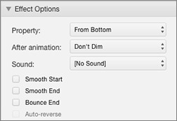 Modify the behavior of the animation with Effects Options in the Animations Pane
