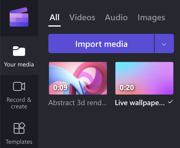 An image of Clipchamp media upload preview