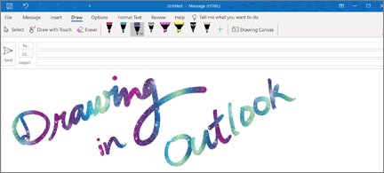 Email message with Drawing in Outlook written in sparkly ink
