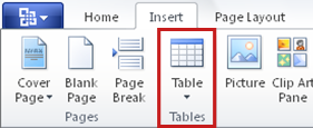 Table command on the Insert tab
