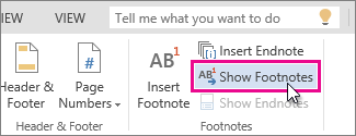 Show Footnotes button in Word Online