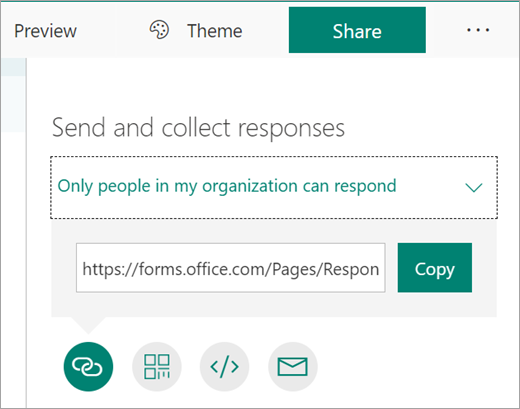 Copy link to Form from the Share tab in Forms