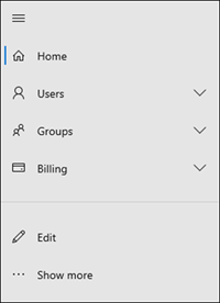 Screen capture: Microsoft 365 Admin Center Preview navigation pane in default state.