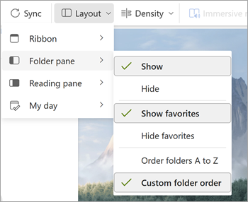 Screenshot showing selection of Custom folder order