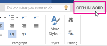 Open In Word from Edit view in Word Online