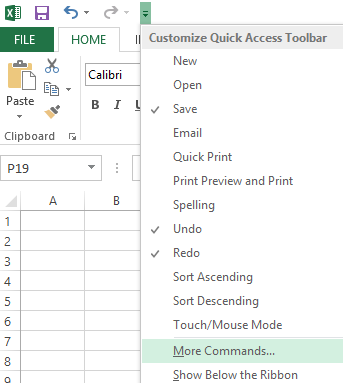 Use the Customize Quick Access Toolbar drop-down to get to commands that aren't already on the ribbon.