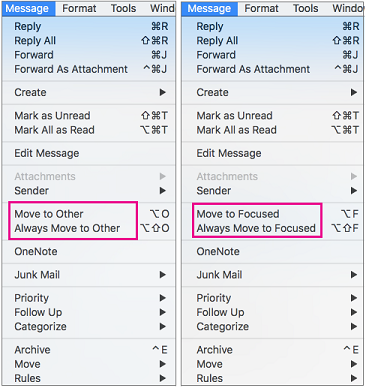 THe two choices on the Move to Focused menu are Move to Focused and Always Move to Focused